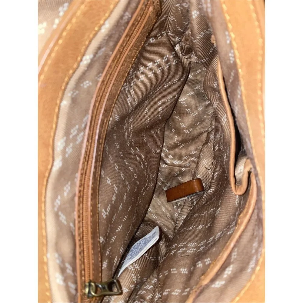 Lucky Brand Brown Goat Leather Saddle Bag Crossbody Purse Boho Classic - Picture 4 of 10